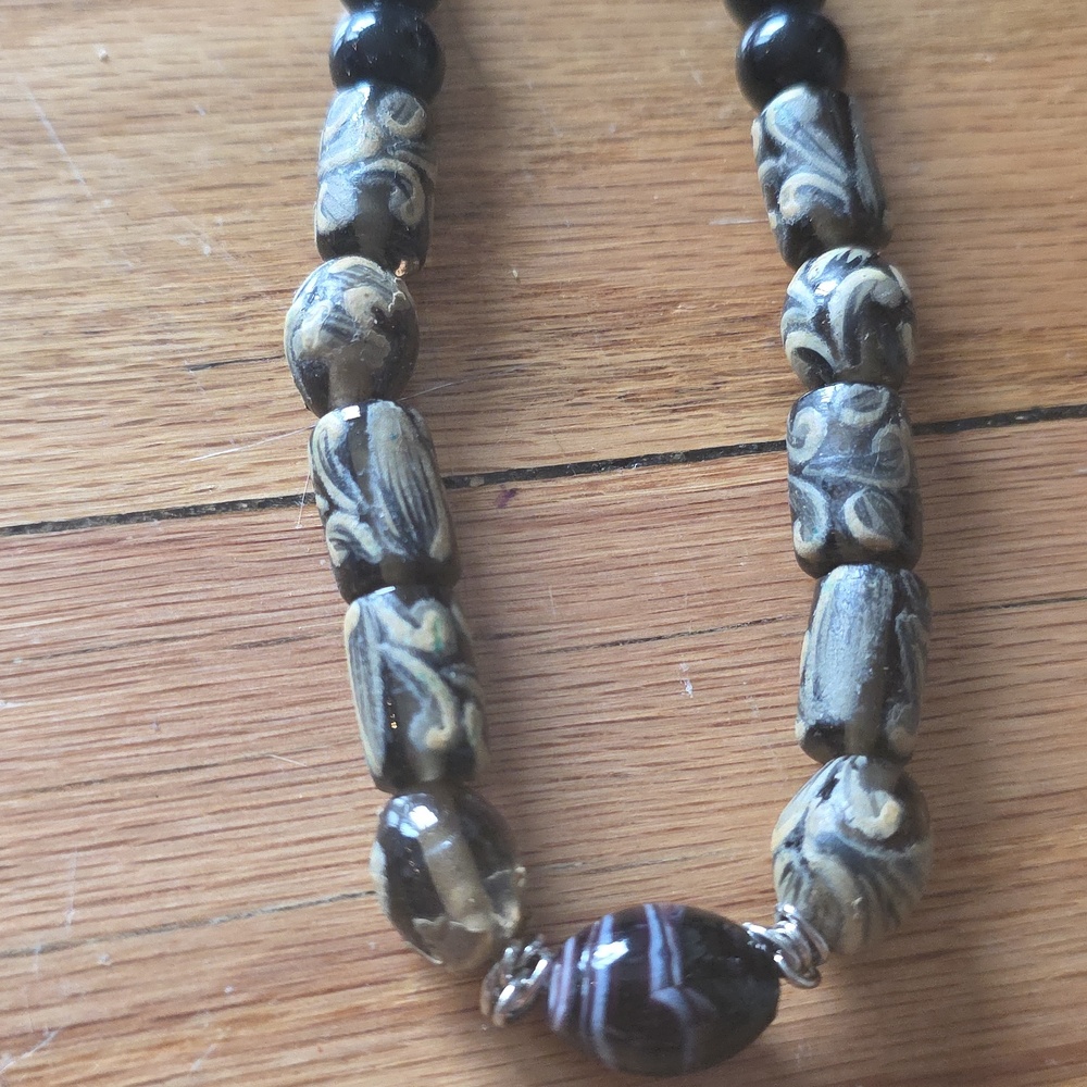 OOAK Onyx Jasper Handpainted Glass Natural Stone Wire-Wrapped Spacing Necklace
